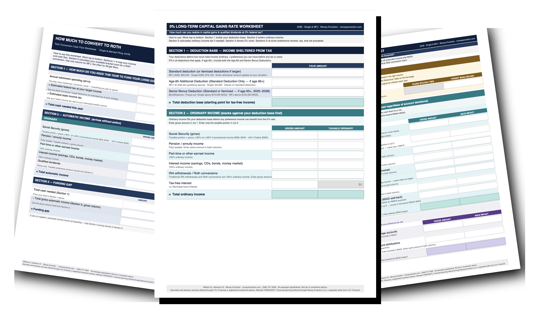 Three tax planning worksheets